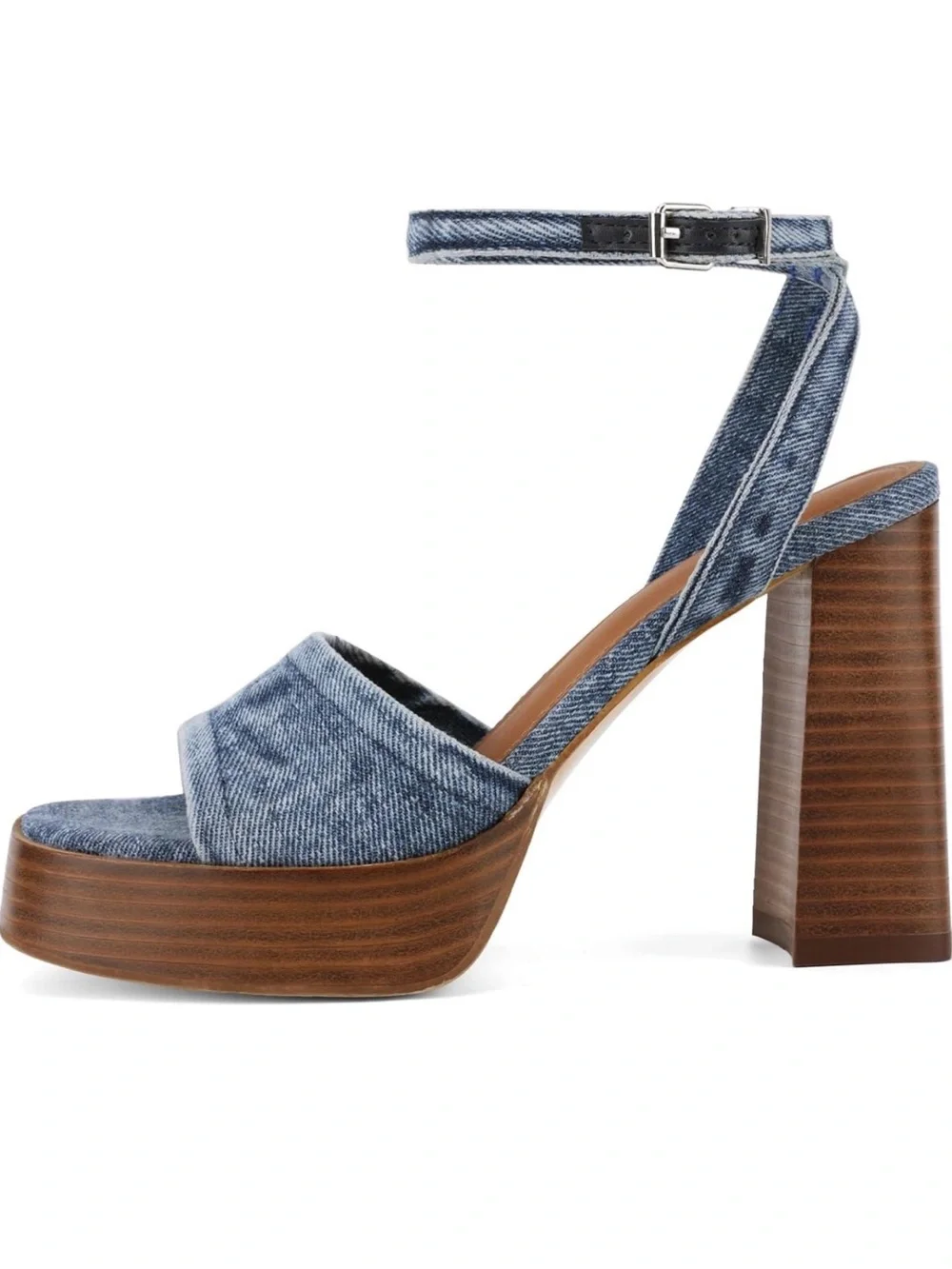 Anfee Blue Denim Platform Sandals with Chunky Heel Sz 6.5 NEW!